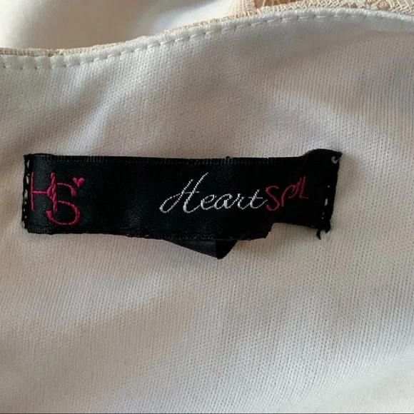 HEARTSOUL Cream Lace Dress Sleeveless Large Fit Flare Light Blush - Picture 7 of 10